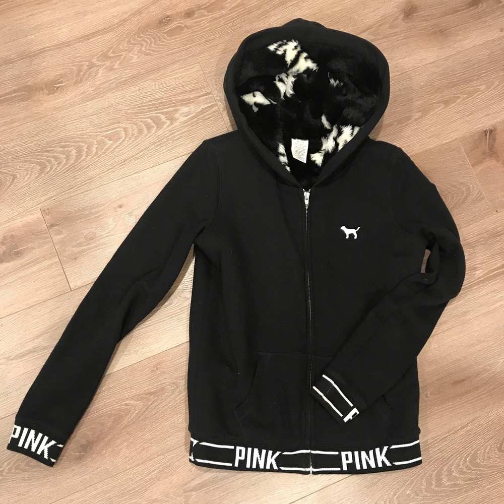 Victoria’s Secret Black Zip Up Hoodie with Fur